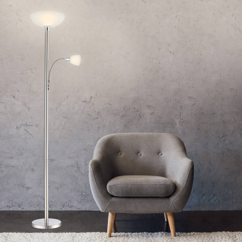 Gulvlampe Elaina, leselampe, matt nikkel