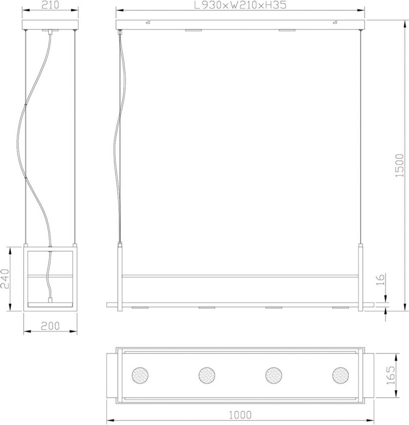 LED-hengelampe Tor, 6 lyskilder, svart
