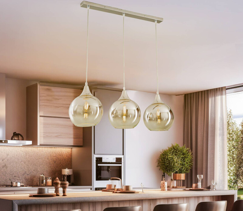 Hengelampe Monte, 3 lyskilder, bjelker, sølv