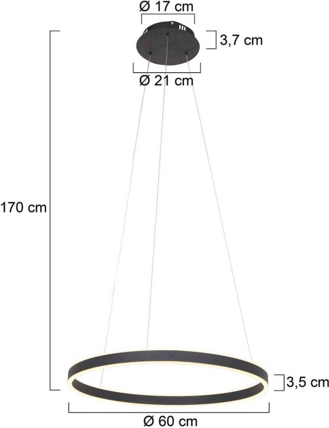 LED-hengelampe Ringlux Ø 60cm 2 lyskilder svart