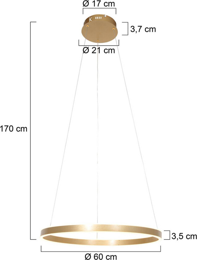 LED-hengelampe Ringlux, Ø 60 cm, 2 lyskilder, gull