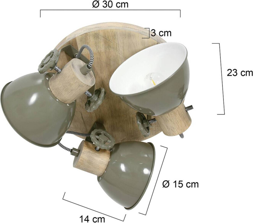 Downlight Gearwood, 3 lyskilder rund, grønn