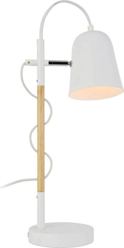Bordlampe Eddie av stål og tre, hvit
