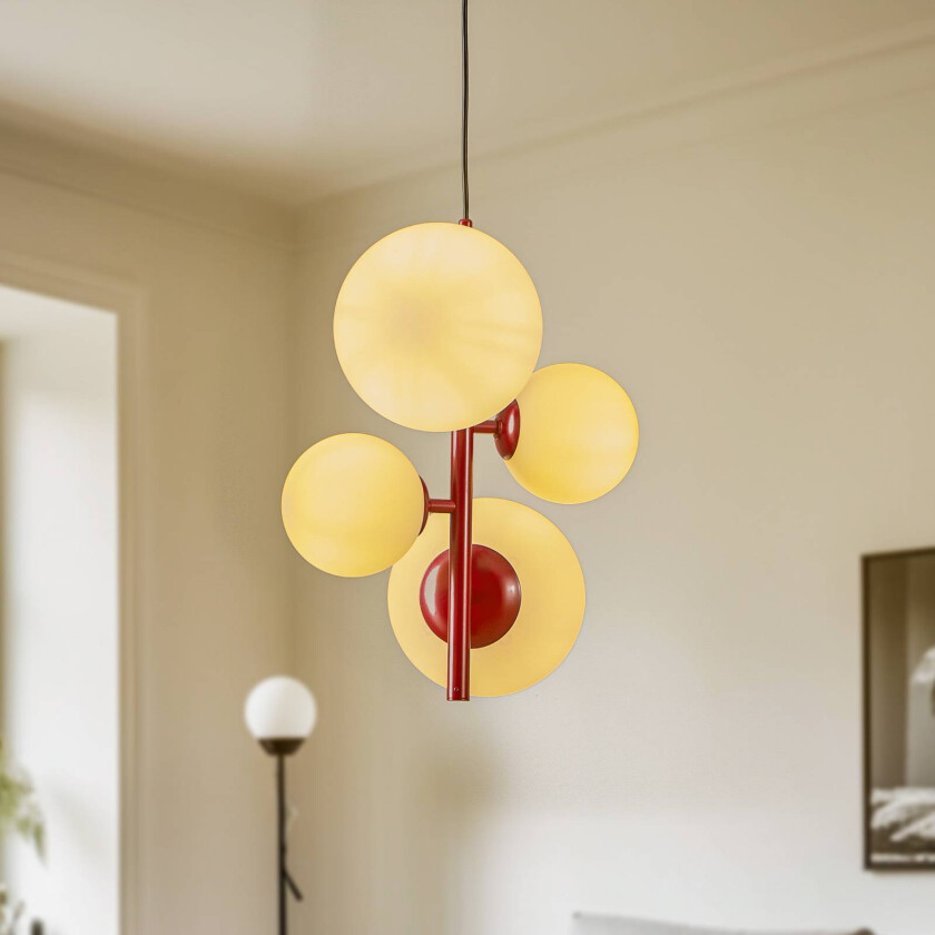 Hengelampe Joel, vinrød/hvit, 4 lyskilder