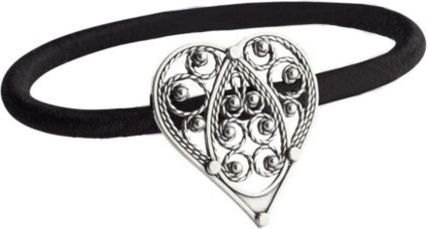 Hårstrikk med liten hjertefiligran i 830 oksidet sølv