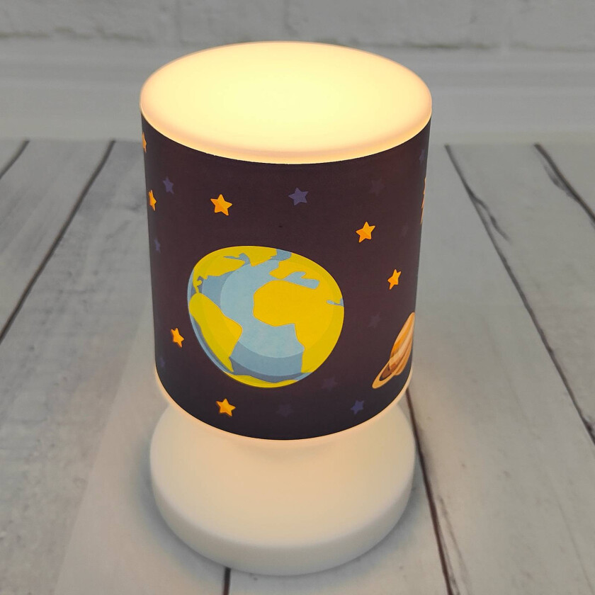 LED-bordlampe Verdensrom, batteri, USB, IP44