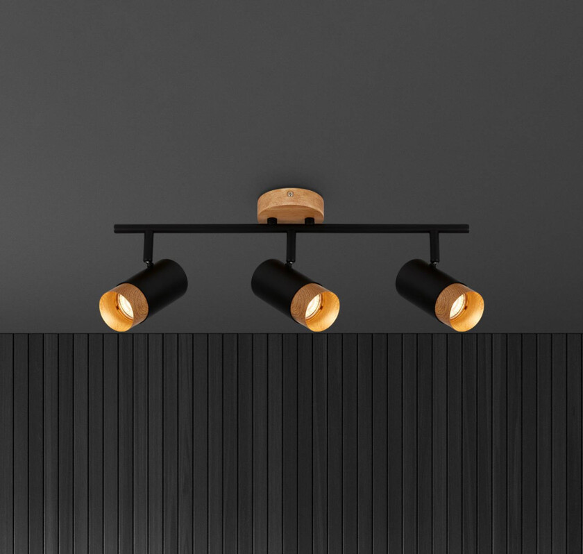 Downlight Plek GU10 svart/tre 3 lyskilder