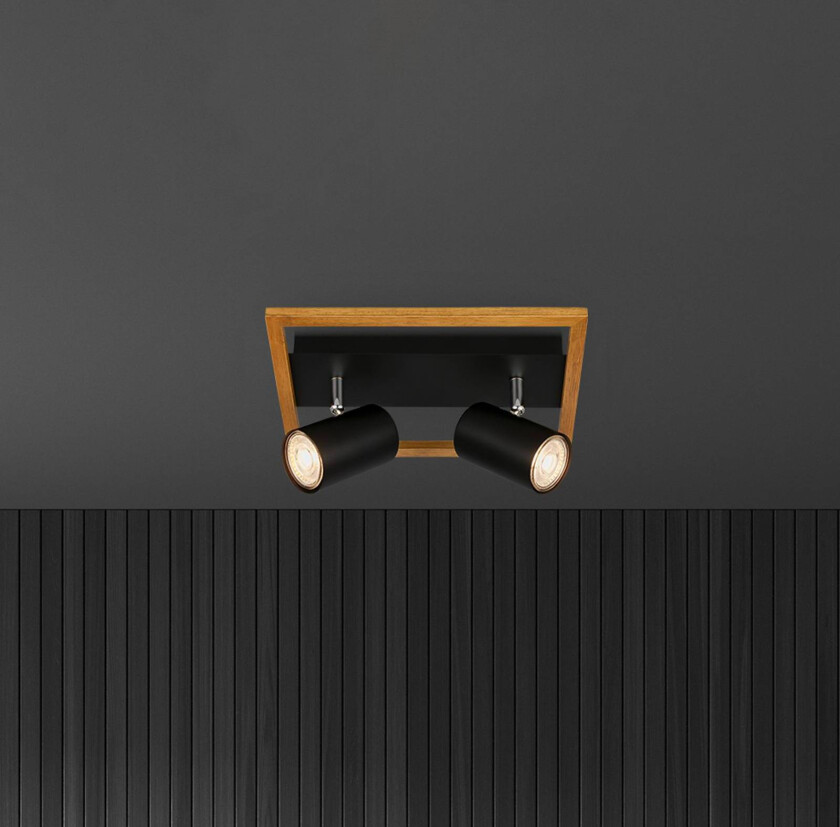 Takspot Frey med treramme GU10 svart 2-lys