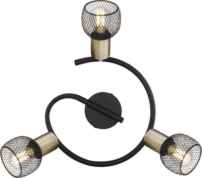 Taklampe Fiastra, svart/antikk messing 3 lysk