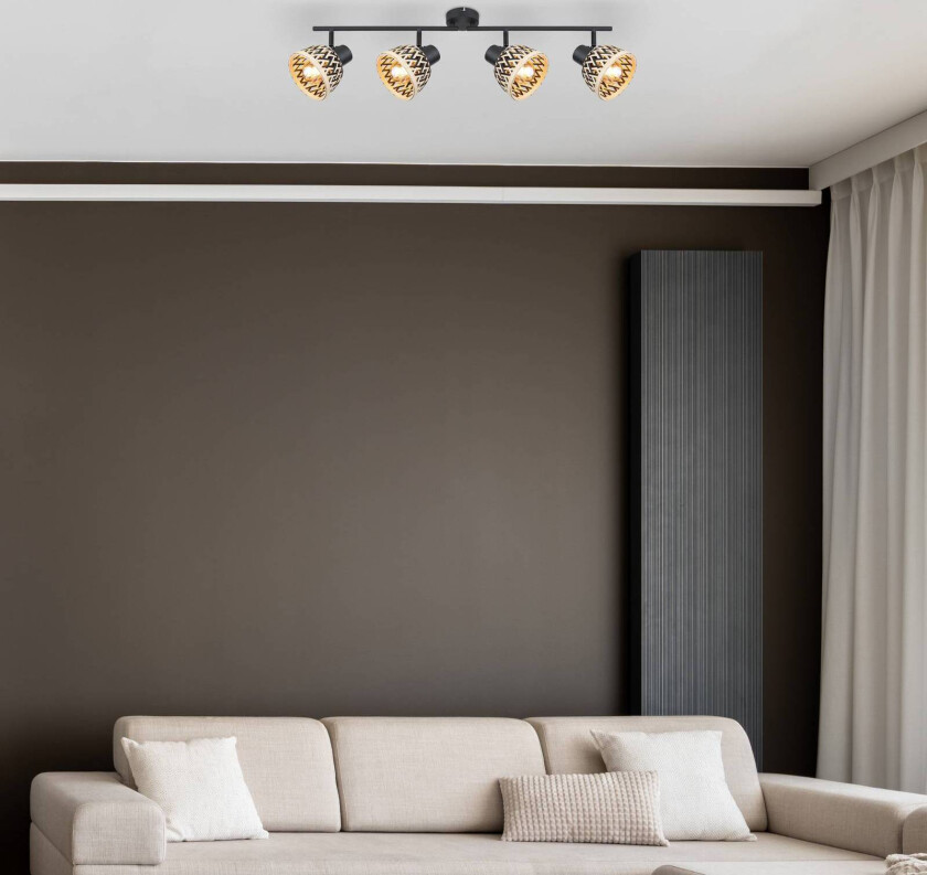 Taklampe Colly flettet bambus, 4 lyskilder