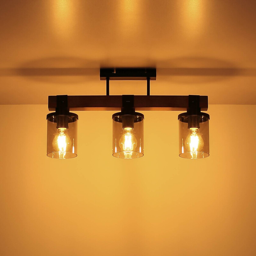 Taklampe Lila med trebjelker, 3 lyskilder