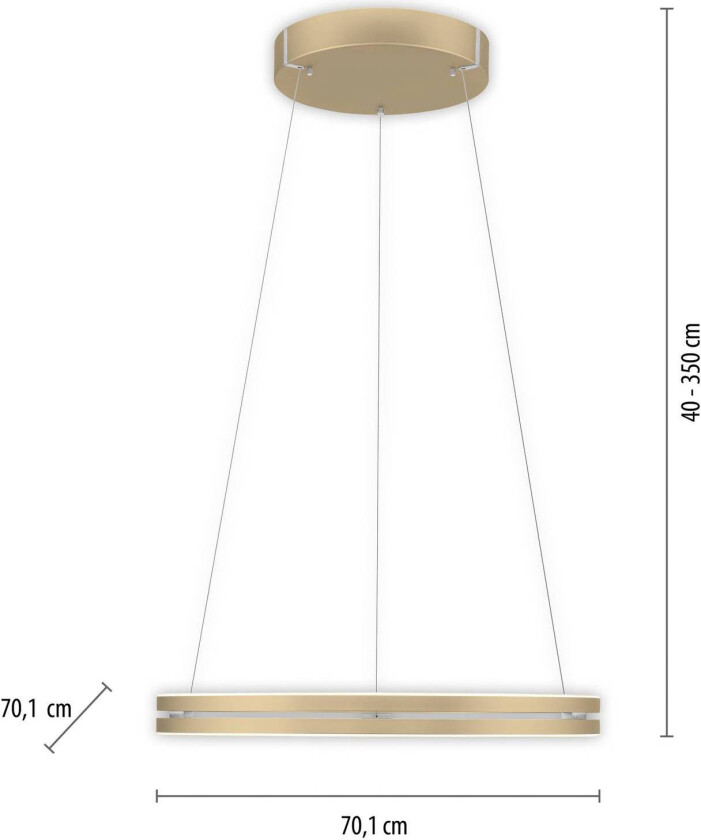 PURE hengelampe E-Loop, messing, Ø 70 cm aluminium CCT