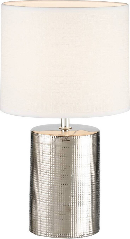 Bordlampe Prata, sylindrisk, hvit/sølv