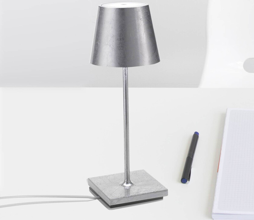 Poldina mini oppladbar lampe i sølv