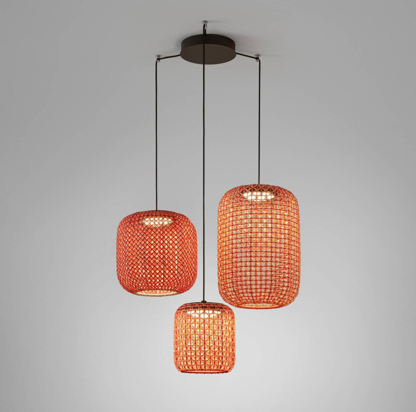 Nans S/3L LED-hengelampe, 3 lyskilder, rød