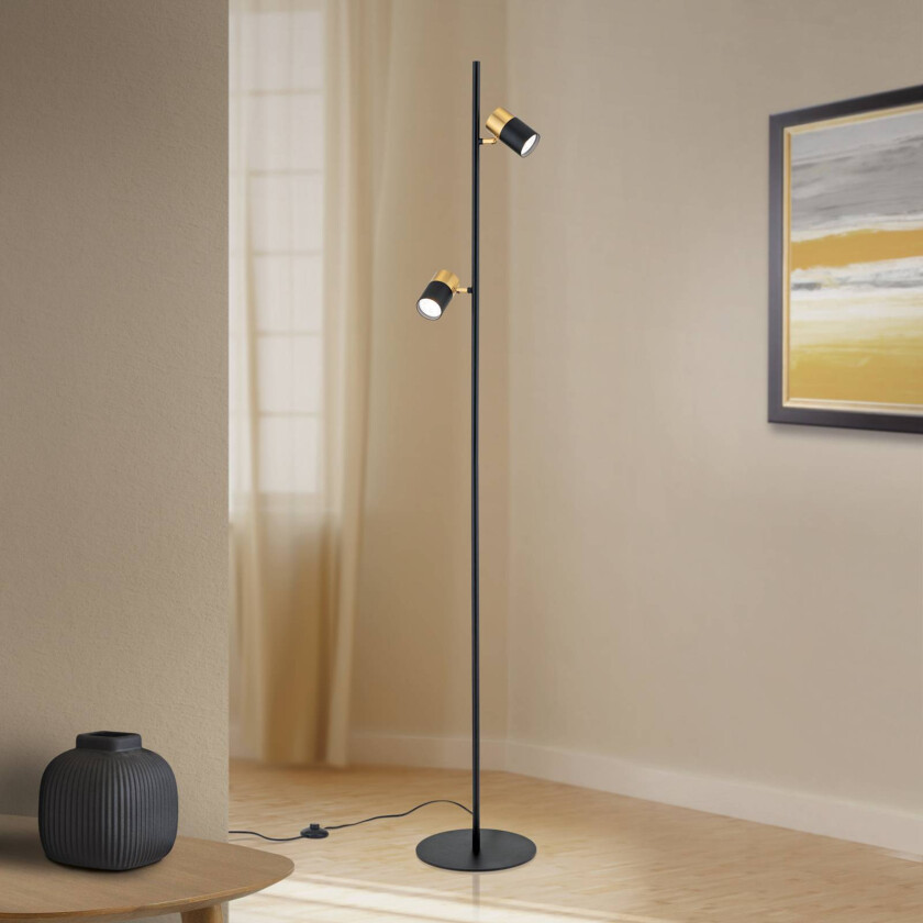 Kevin gulvlampe, 2 lyskilder, svart/gull