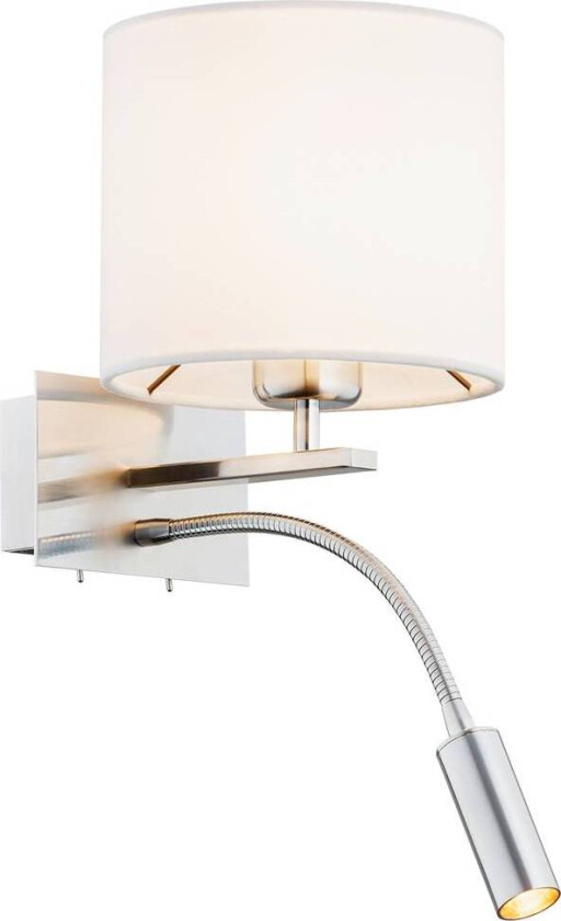 Bilo vegglampe, hvit/krom, tekstil, 2 lyskilder, leselampe