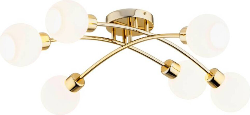 Marlo taklampe, messing, opalglass, 6 lyskilder