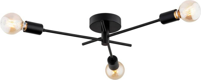 Garos taklampe, svart, stål, 3 lyskilder