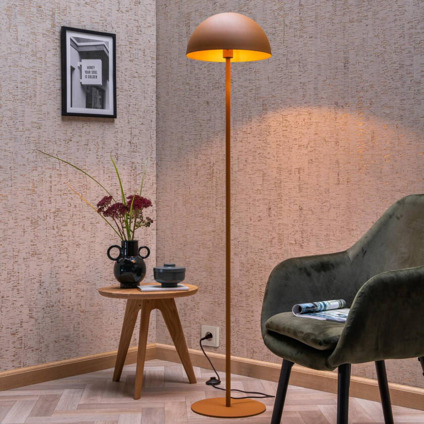 Gulvlampe Siemon av stål, Ø 35 cm, okergul