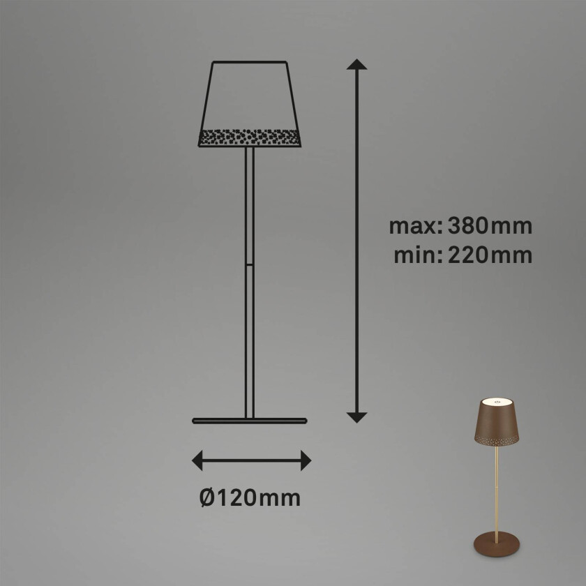 Kiki LED-bordlampe med oppladbart batteri 3 000K, brun/gull