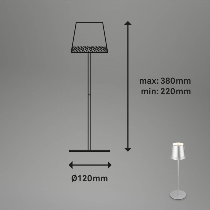 LED-bordlampe Kiki med oppladbart batteri 3 000K, matt krom