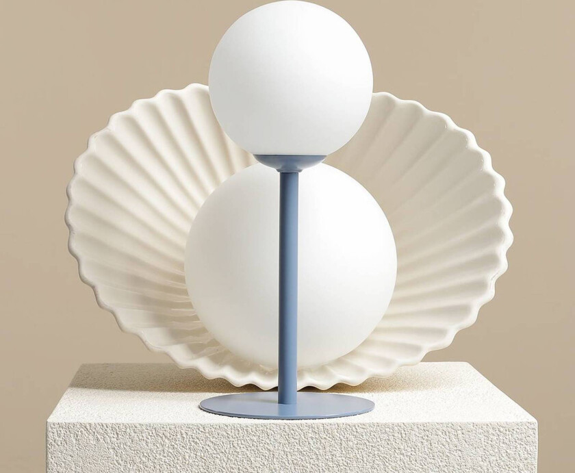 Bordlampe Joel, metall og glass, blå/hvit