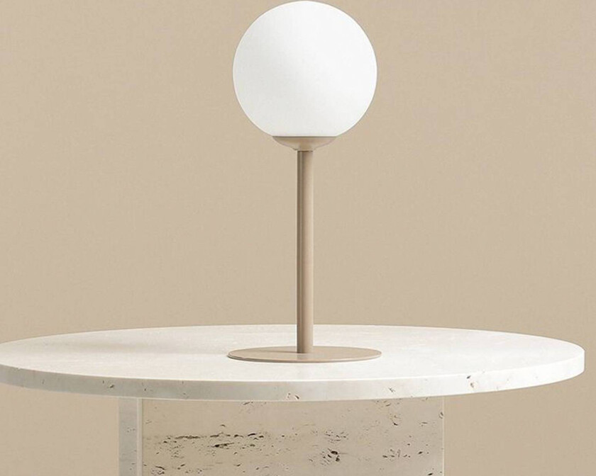 Bordlampe Joel, metall og glass, beige/hvit