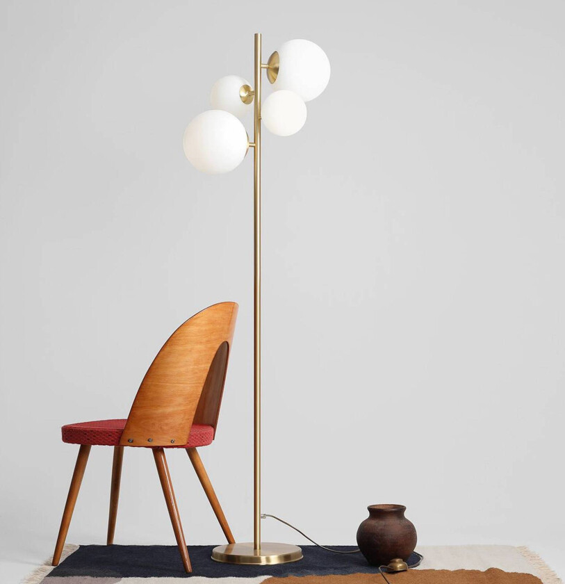 Gulvlampe Joel, messing/hvit, 4 lyskilder