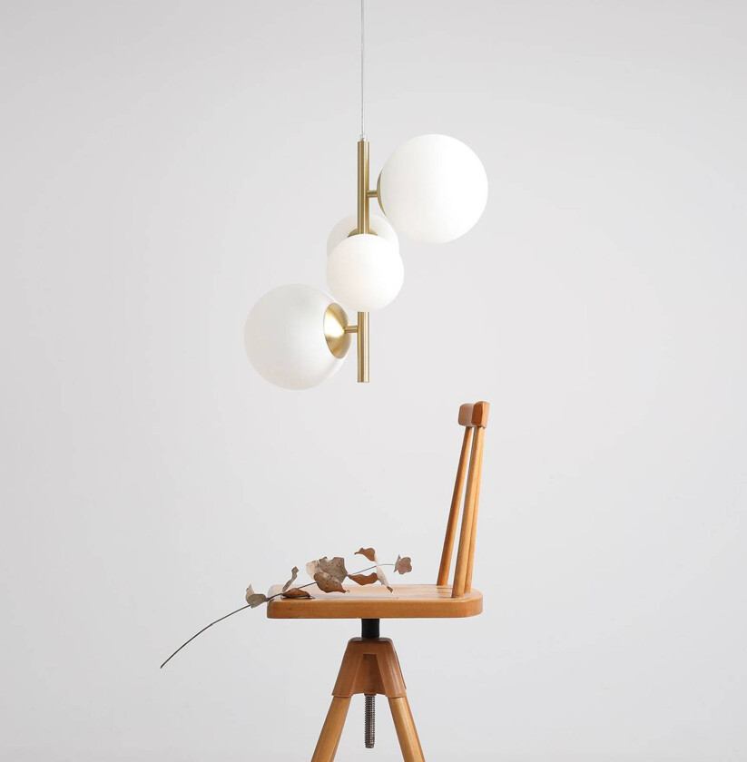 Hengelampe Joel, messing/hvit, 4 lyskilder