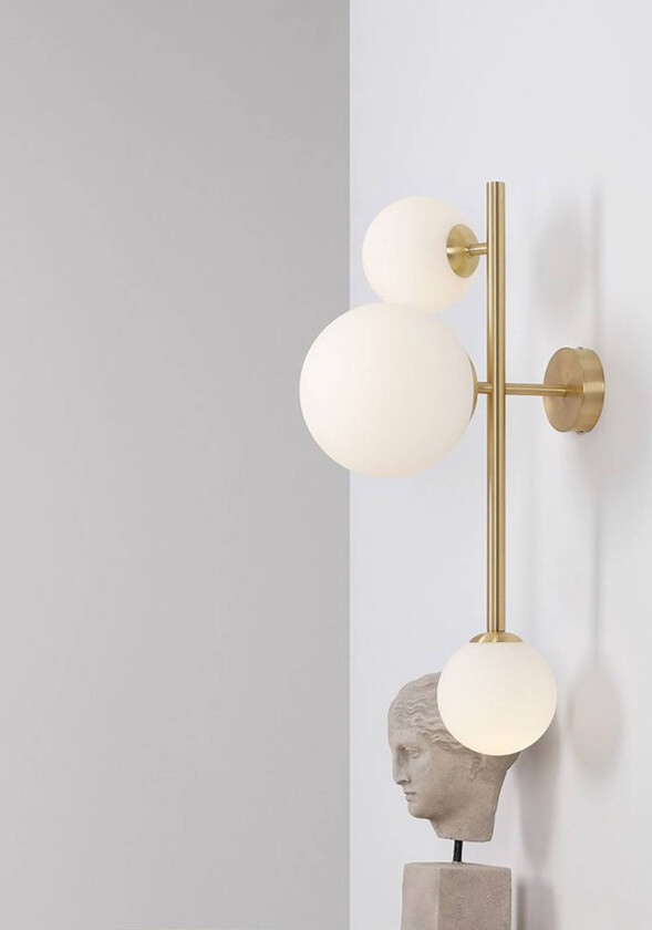 Vegglampe Joel, messing/hvit, 3 lyskilder