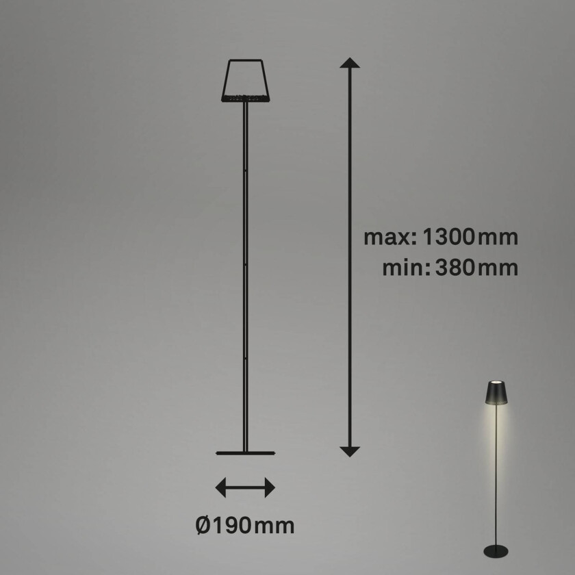 Kiki oppladbar LED-gulvlampe, 2700K, svart
