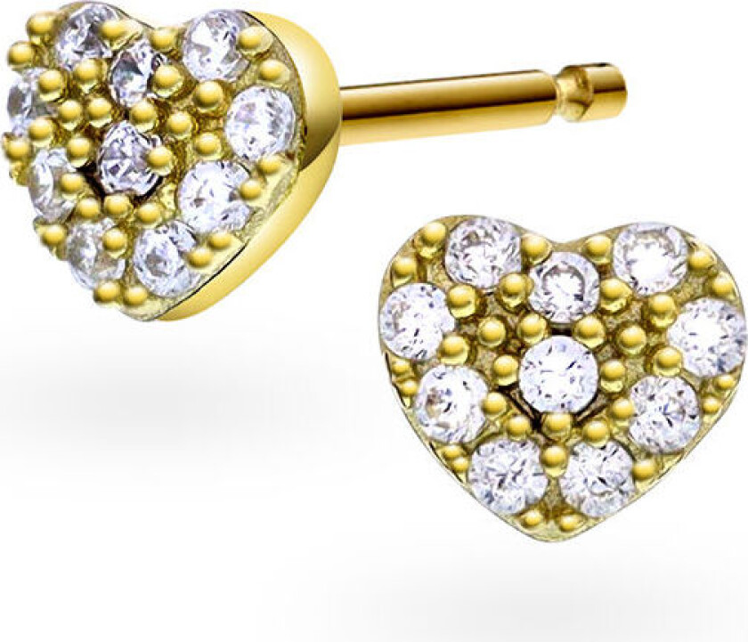 , Øredobber til barn i 925 forgylt sølv med zirkonia og hjerte