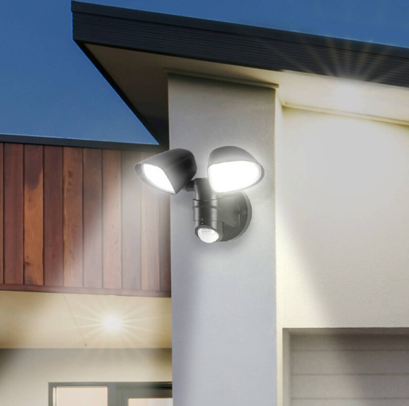 LED-sensor utendørs veggspotlight Bilbao 2-lys svart