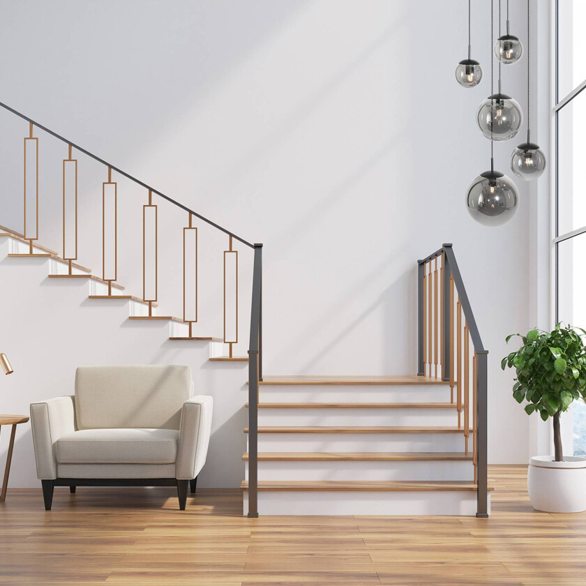 Bollique hengelampe, røykgrå/svart, glass, 5 lyskilder