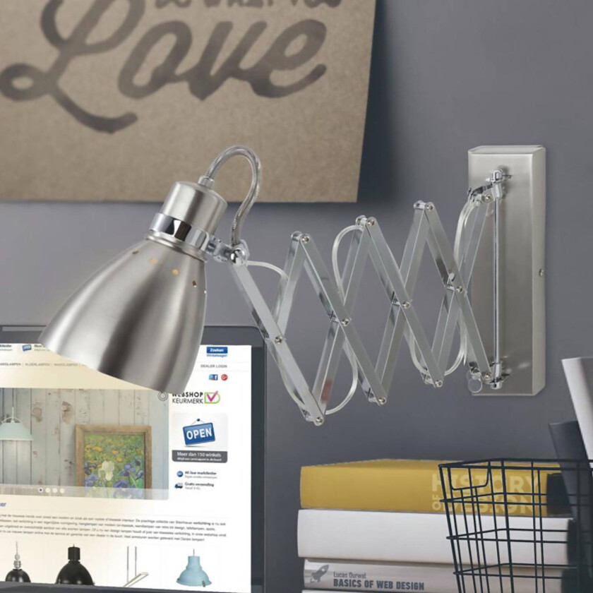 Sakselampe med fjær, sølv/krom