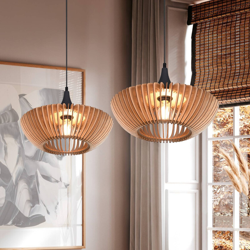 Hengelampe Colino av trelameller, lyst tre
