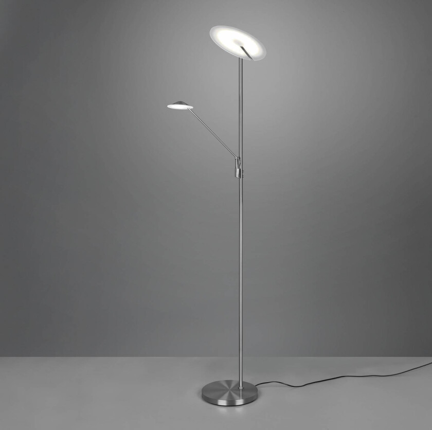 LED-gulvlampe Brantford, leselampe matt nikkel