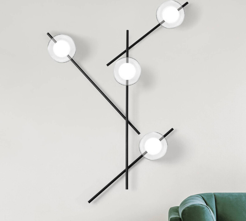 Vegglampe Mikado, klar/frostet, 4 lyskilder