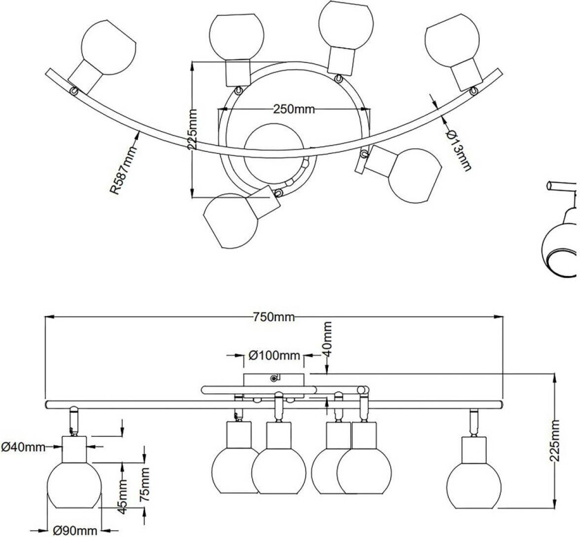 LED-takspot Loxy, svart, 6 lyskilder