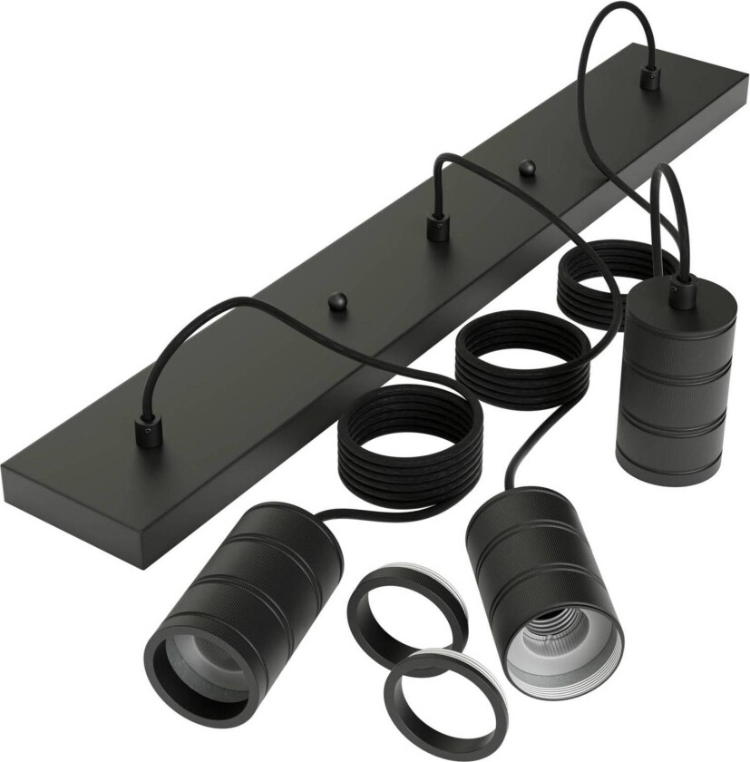 Retro pendellampe, kantet, 3 lyskilder svart