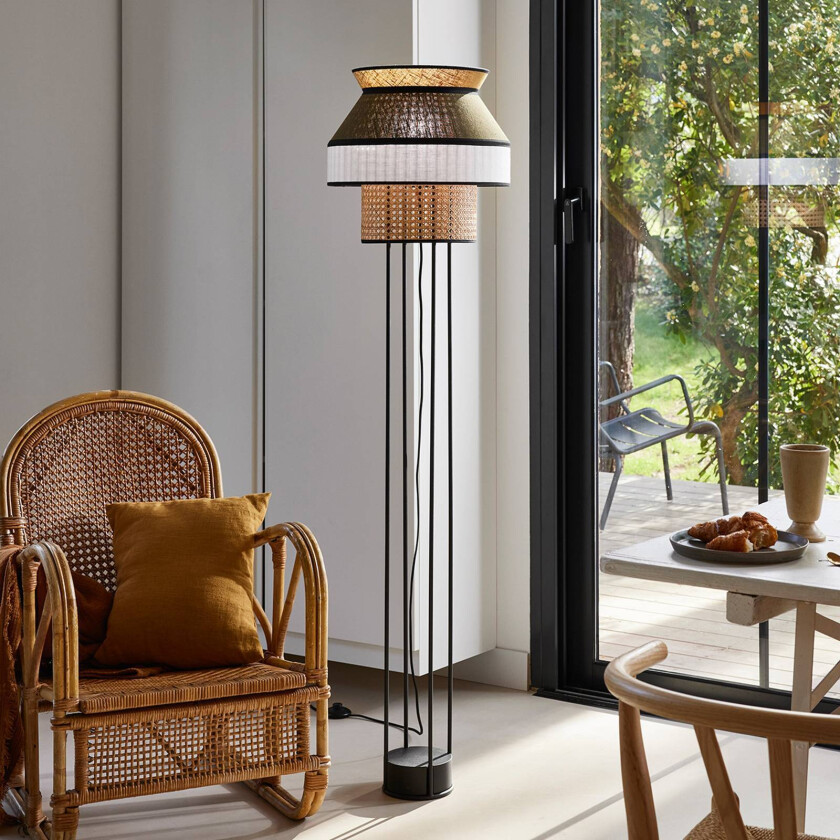 Singapour gulvlampe, hvit/khaki/karri