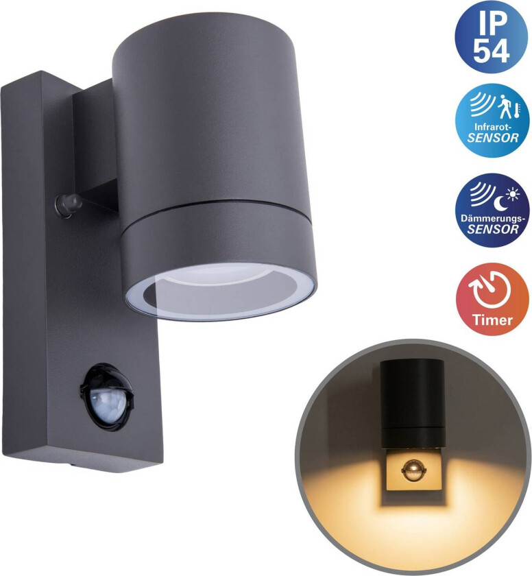 Utendørs vegglampe Rombe med sensor, 1 lyskilde