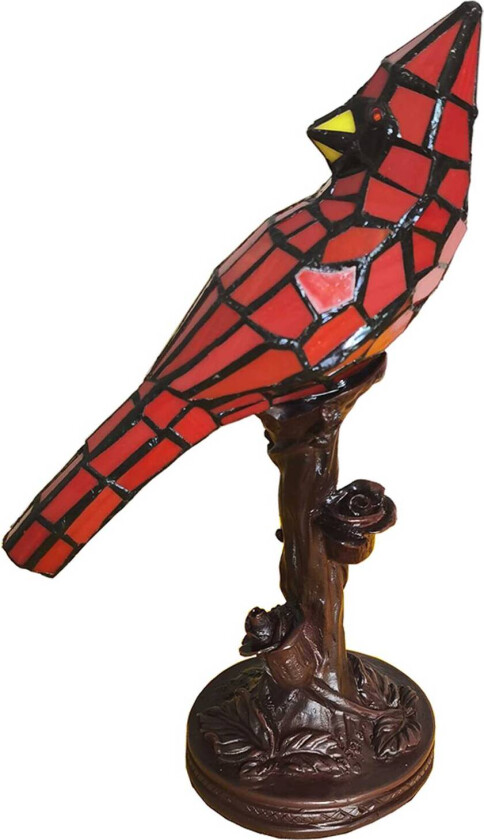 Bordlampe 5LL-6102R fugl, rød, Tiffany-stil