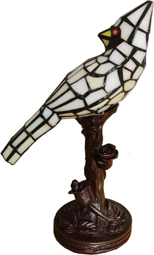 Bordlampe 5LL-6102N fugl, krem Tiffany-stil