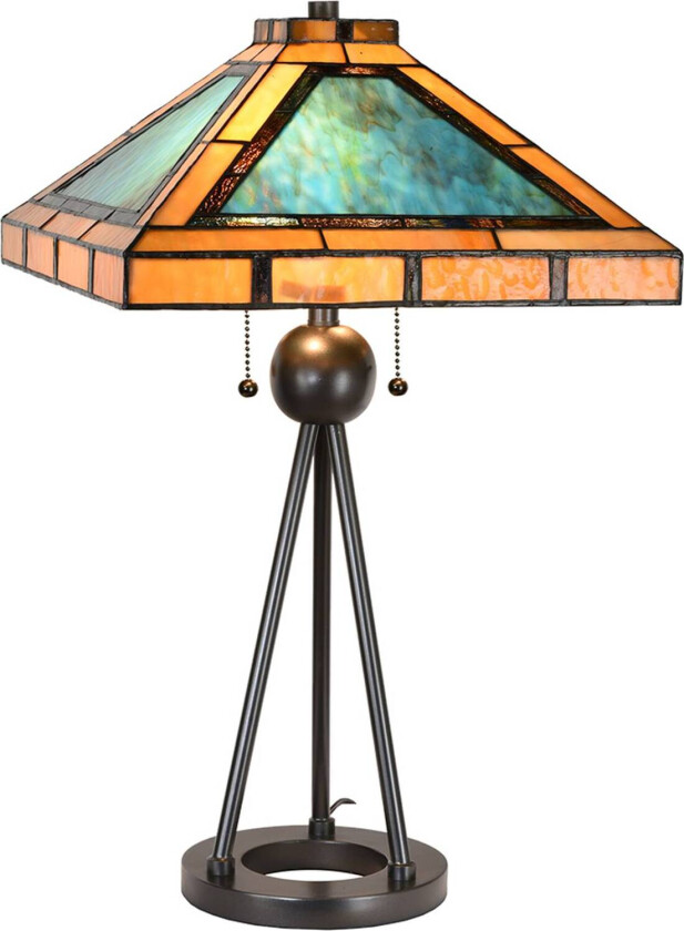 Bordlampe 5LL-6164, Tiffany-design grønn/brun