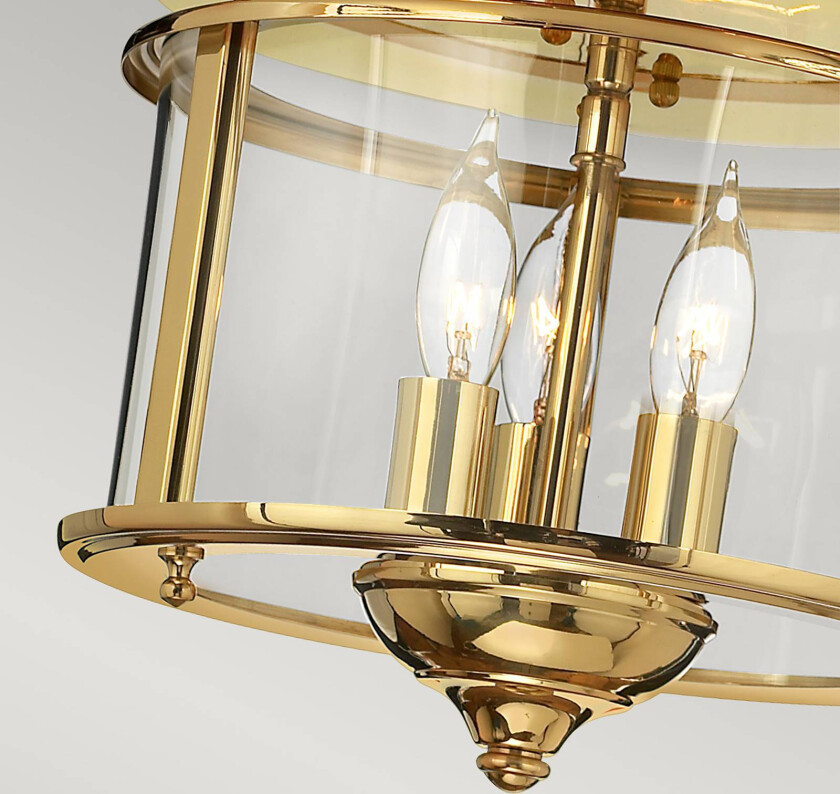 Taklampe Gentry, 3xE14, messing polert/transp