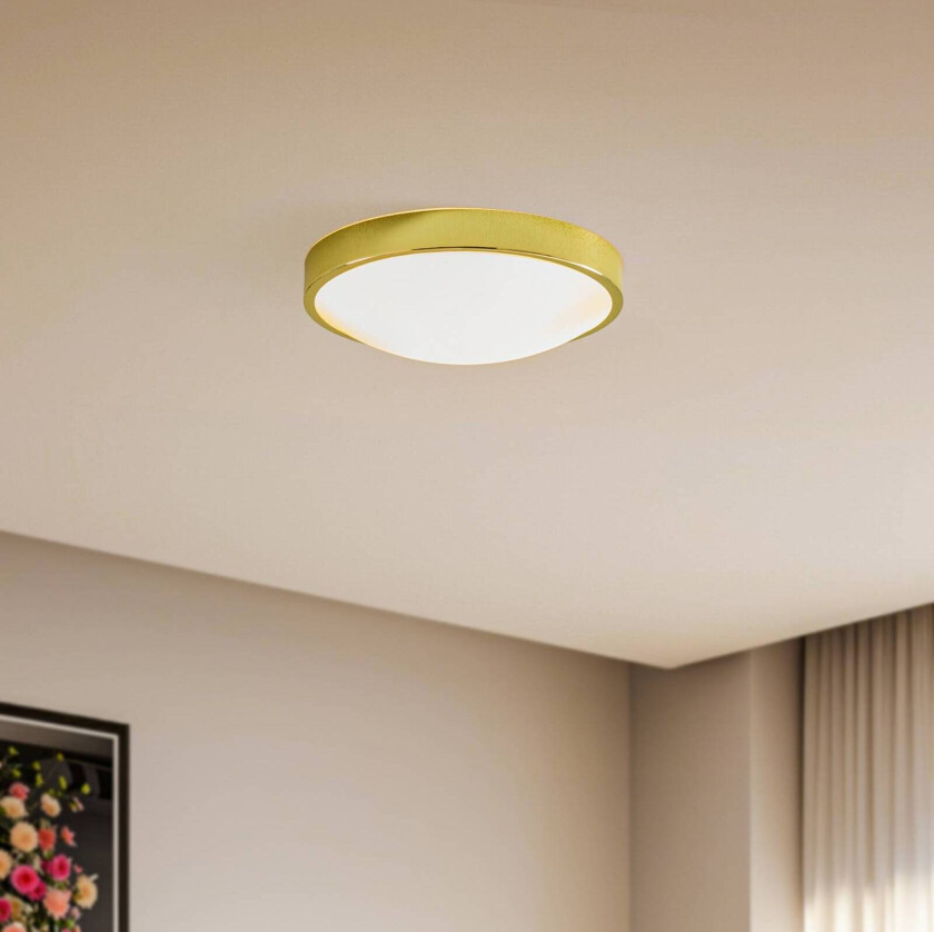 Taklampe Jaris, buet glass, Ø 36 cm, gull