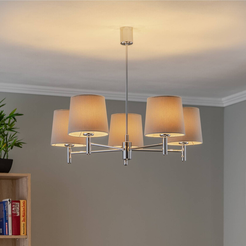 Hengelampe Bono, 5 lyskilder, krom/grå