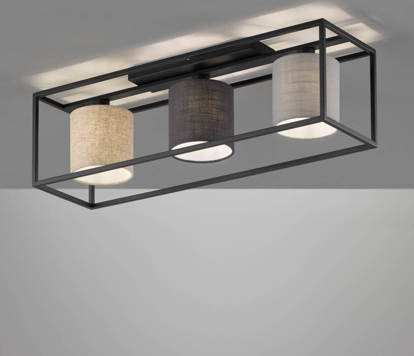 Taklampe Isko med tre stoffskjermer